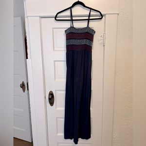 Knox Rose long navy blue bandeau dress with red and white accents